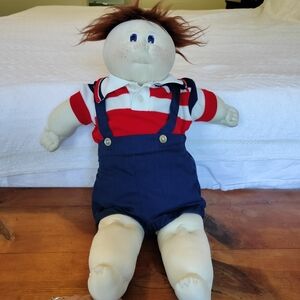 Vintage Cabbage Patch Kids Boy With Striped Red and Navy Doll with‎ Suspenders